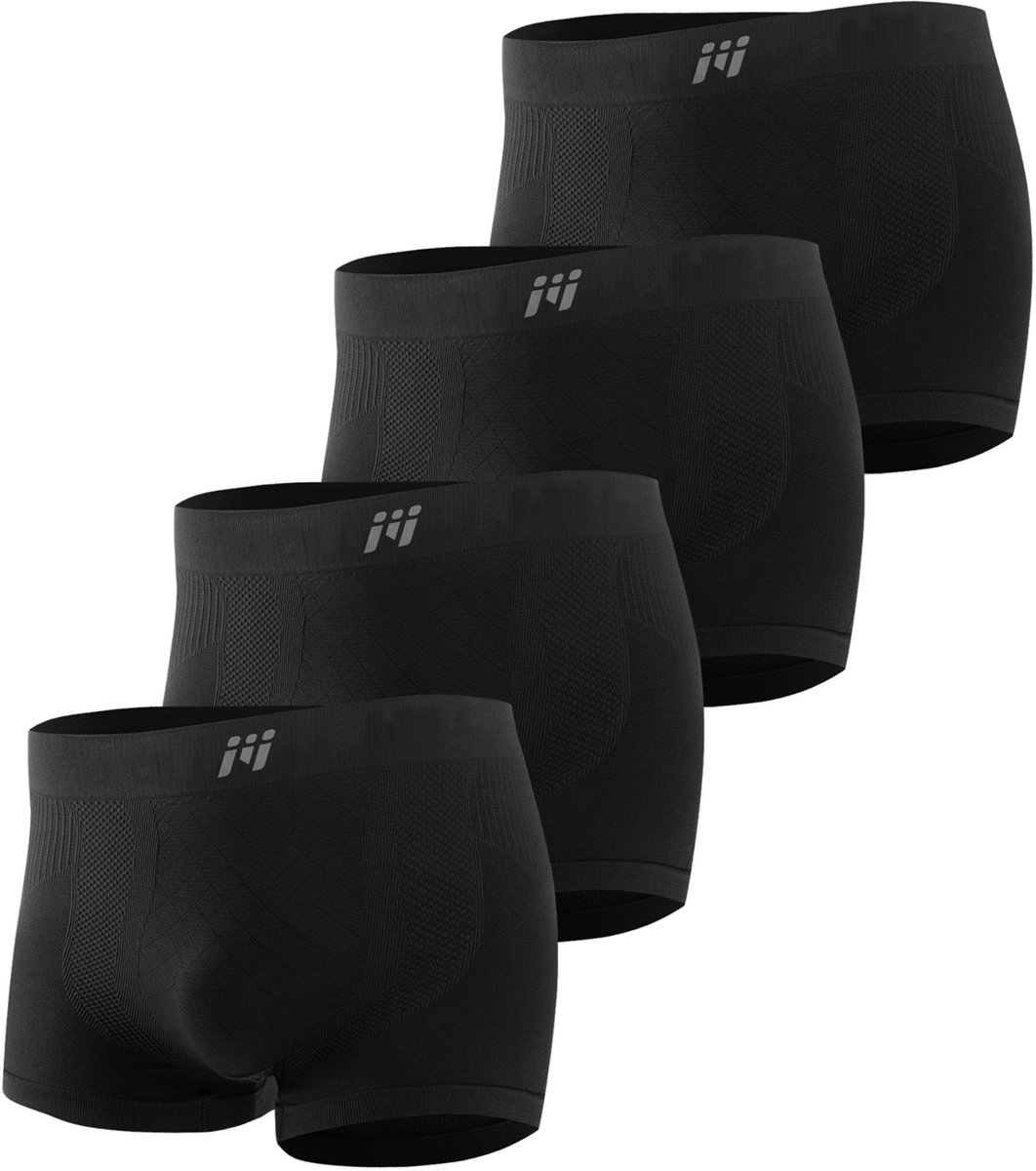MEETHOO 4 Pack Sportondergoed - Sportonderbroek Boxer met 3D Technology - Kruipt niet op - Tegen schurende benen - Sport ondergoed mannen-Zwart-M