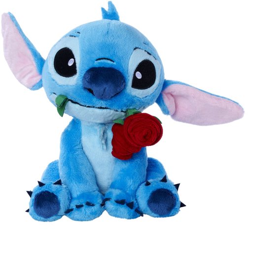 Stitch pluche knuffel 25 cm met roos - Disney film knuffel.