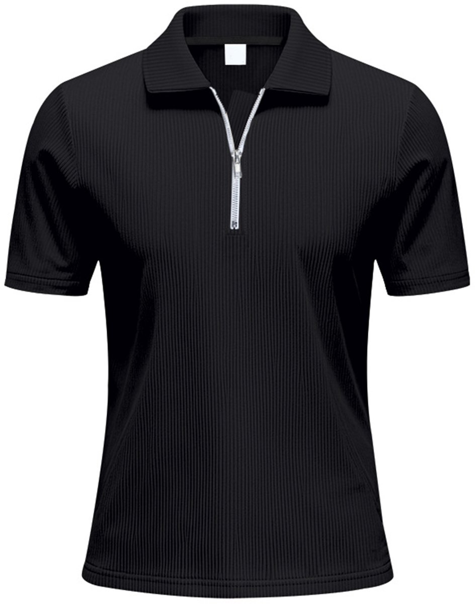 Allthemen Heren Flip Kraag Halfzip - T-shirt Korte Mouwen - M