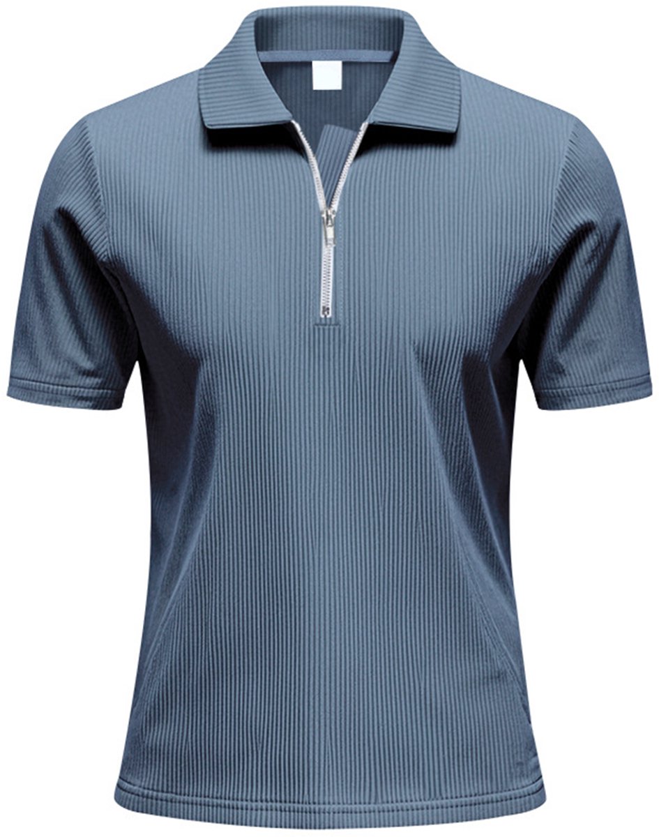 Allthemen Heren Flip Kraag Halfzip - T-shirt Korte Mouwen - M