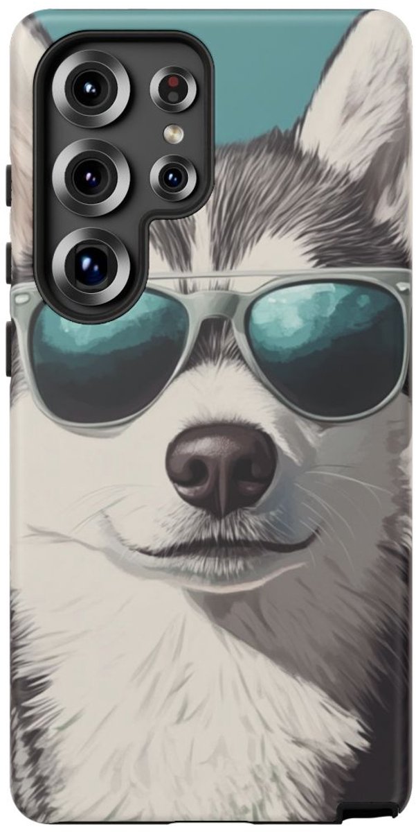 Stoere Husky met Zonnebril – Telefoonhoesje Geschikt voor Samsung Galaxy S25 Ultra