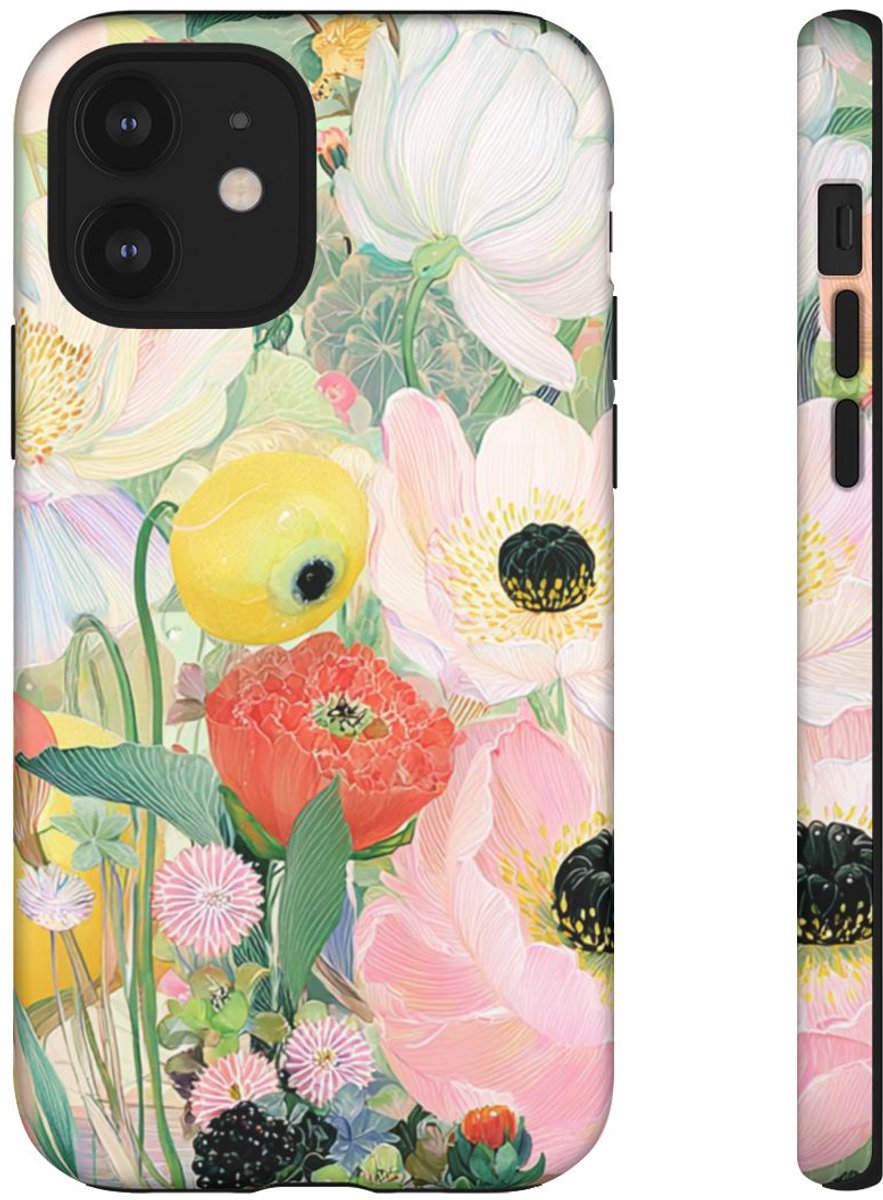Lichte Pastelbloemen met Vogels – Telefoonhoesje Geschikt voor iPhone 12