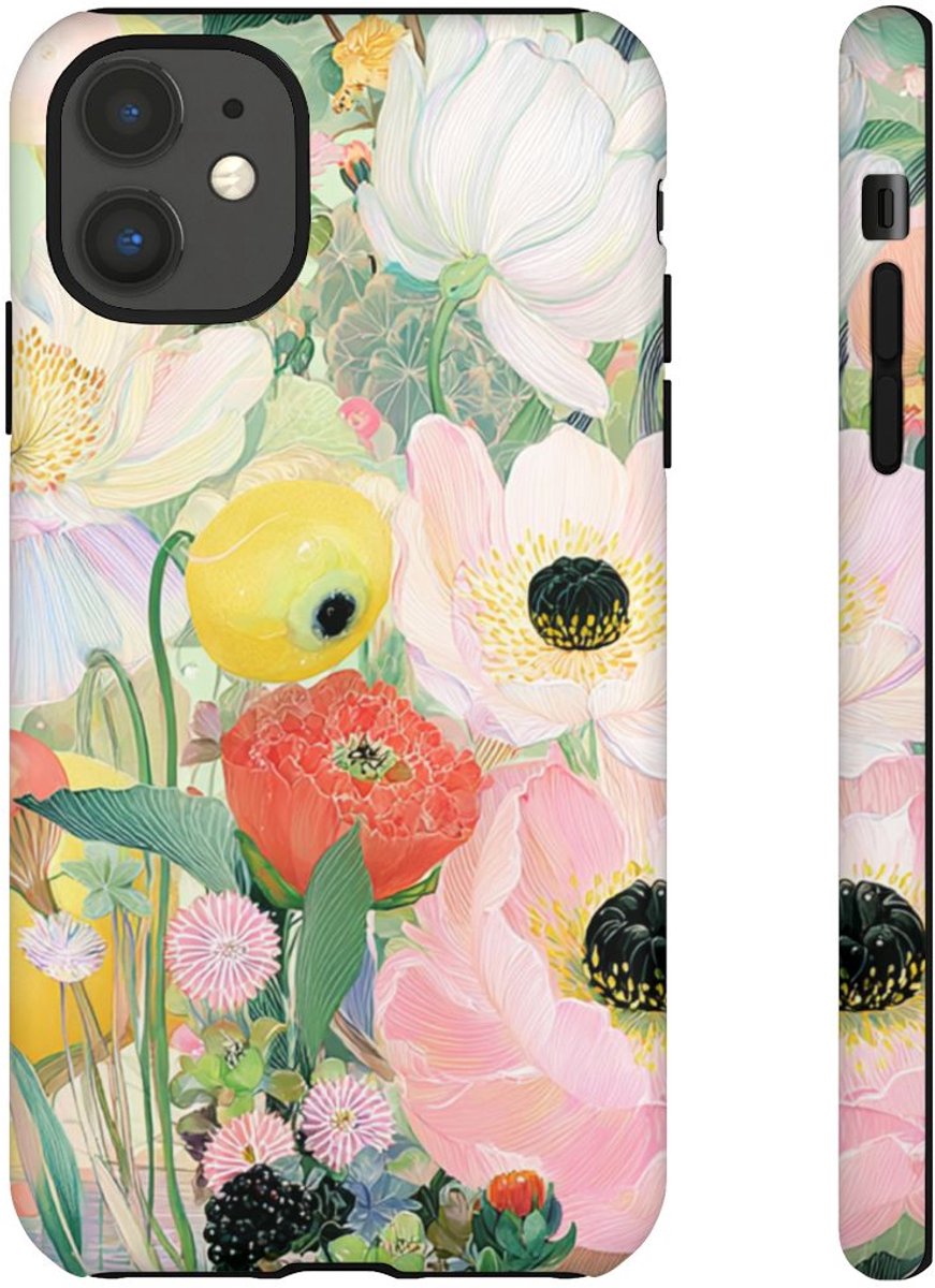 Lichte Pastelbloemen met Vogels – Telefoonhoesje Geschikt voor iPhone 11