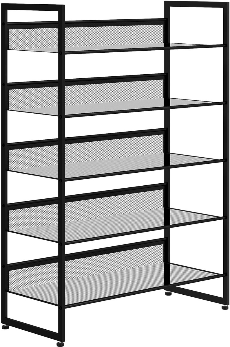 Homcom Schoenenrek Staal 5 Lagen - Schoenenrek, schoenenkast, schoenenopberger - Zwart