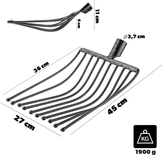 KADAX Aardappelvork zonder steel, raapvork van robuust staal, steenvork, aardappelvork, steenvork, draadvork, spatvork, hooivork, grafvork (zwart 10 tanden) — afbeelding 5