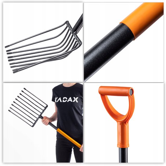 KADAX Aardappelvork met lange steel, steenvork van robuust staal, vork met D-greep, spatvork, hooivork, kaapvork, hooikvork, tuinvork (9 tanden, zwart/oranje) van Merkloos	 — afbeelding 5