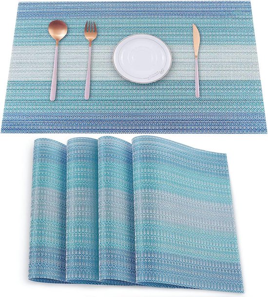 POLYTE Placemats voor binnen en buiten, wasbaar, vinyl met reliëf, kunstleer, set van 4