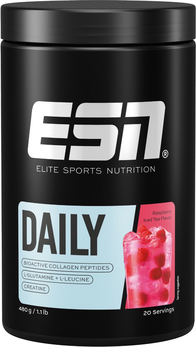 ESN Daily Creatine, Raspberry Iced Tea, 480 g, 20 Porties - Poeder met Creatine, Bioactieve Collageen Peptiden, L-Glutamine en L-Leucine