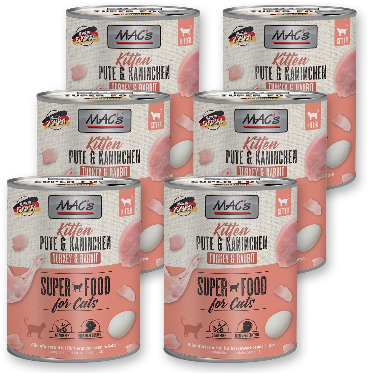 MACs MAC's Kittenvoer Natvoer Blik 98.9% Kalkoen & Konijn 6 x 800g