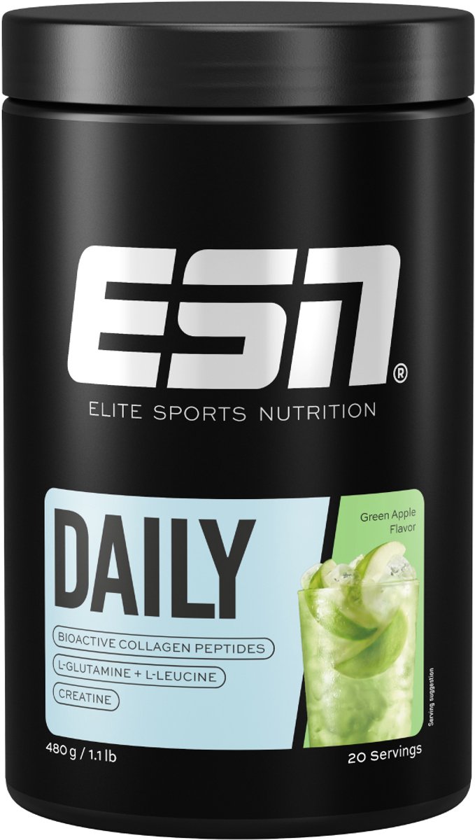 ESN Daily Creatine, Green Apple, 480 g, 20 Porties - Poeder met Creatine, Bioactieve Collageen Peptiden, L-Glutamine en L-Leucine