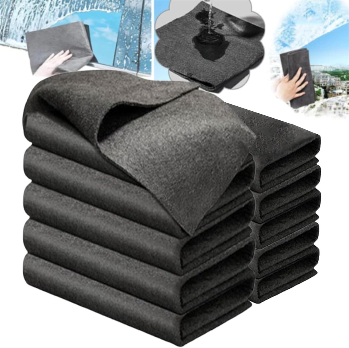 Microvezeldoekjes-schoonmaakdoekjes-microvezeldoekjes schoonmaak-verdikte Magische Reinigingsdoek - Streeploze Wonderreinigingsdoek - Herbruikbare Microvezel Reinigingsdoek - Pluisvrije Autoruitdoek, Spiegel TV Bril - Geschikt voor Raamglas - Zwart -