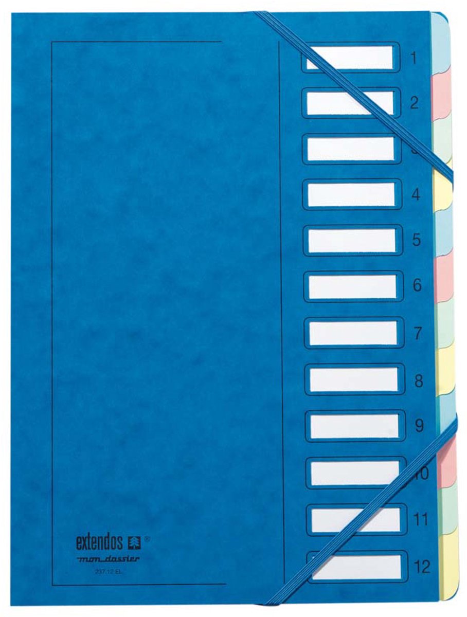 extendos sorteermap, DIN A4, karton, 12 vakken, blauw