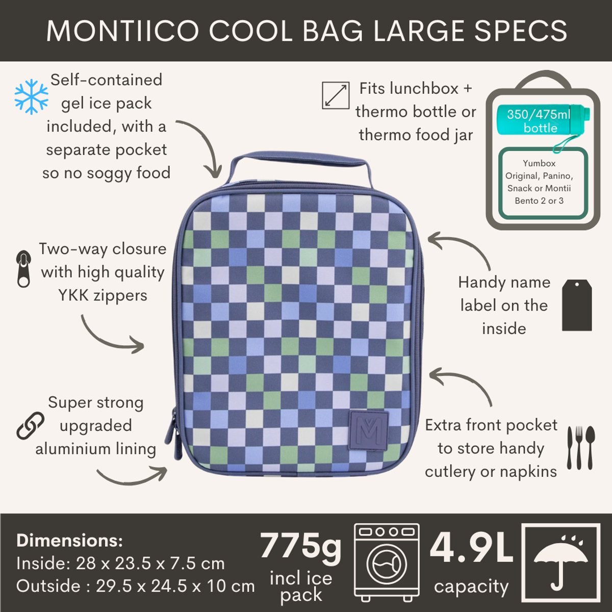 MontiiCo koeltas Large - thermo lunchtas - Checkmate