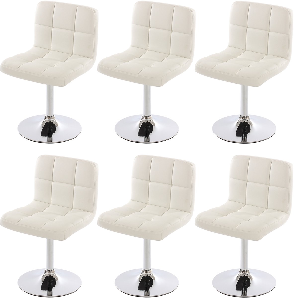 MCW Set van 6 eetkamerstoelen Bureaustoel Stoel Kavala kunstleer chroom ~ wit