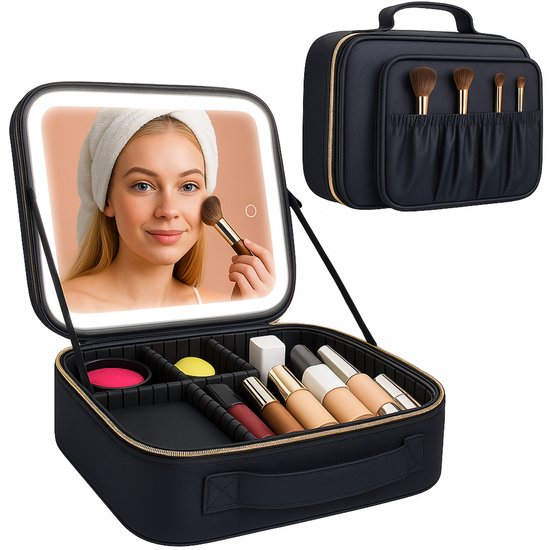 Trousse De Maquillage Zenner Avec Miroir - Sac Rembourré, Grand Rangement, Design Compact Et élégant