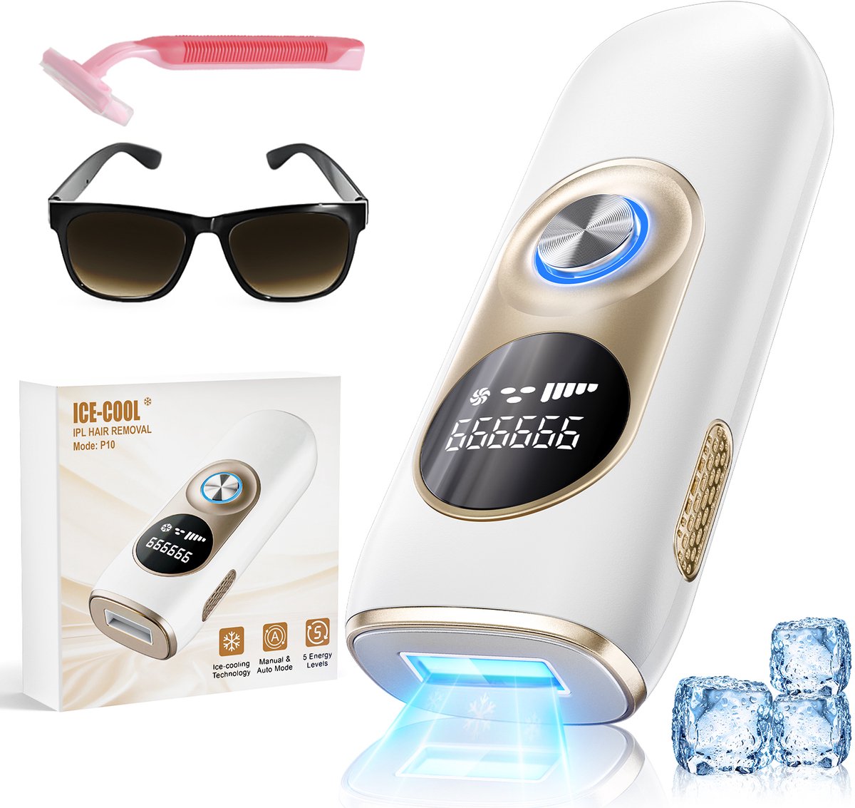IBETTERTEC IPL Ontharingsapparaat Laser ontharingsapparaat Thuis ontharen Permanente ontharing met Koelfunctie - 999.999 Flitsen & 5 Energielevels - Professionele Laserontharing voor Gezicht, Benen, Oksels en Bikini - Geschikt voor Dames en Heren