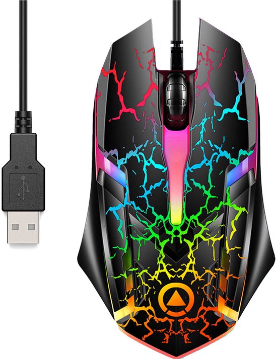 NAXSIR Gaming muis - Kabelverbonden, USB, 3 DPI-niveaus (1200/1600/2400) - RGB-verlichting