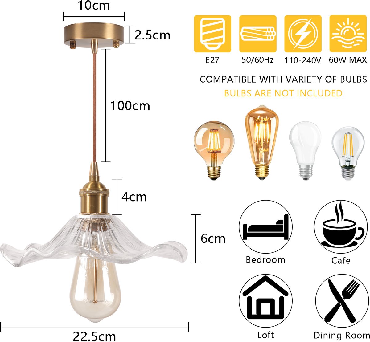 TOKTOP Plafondlampen Hanglampen Plafondlamp voor Woonkamer Vintage Bloem Creatief Transparant Hangende Lampenkap E27 voor Slaapkamer Keuken Eetkamer