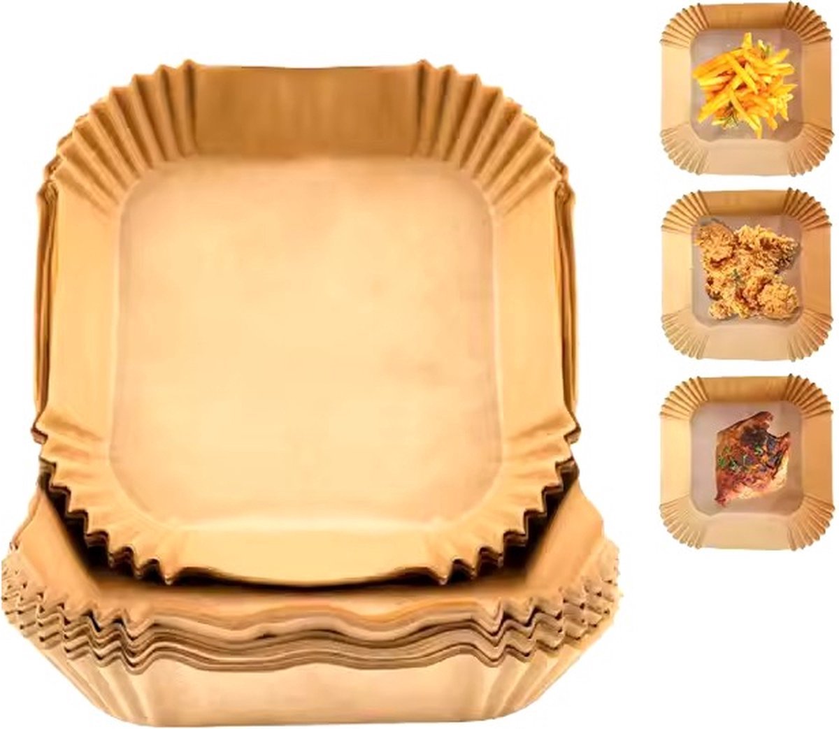 Airfryer bakpapier - Vierkant - 100 stuks - BPA vrij - Past op Air Fryer XL en XXL - 20*16*4.5cm