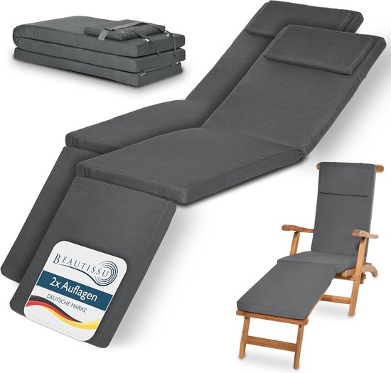Beautissu Auflage Für Gartenliege Flair RL - Deckchair Auflage 190x60x8 Cm Polster Fuer Sonnenliege Liegestuhl Auflage Fuer Gartenmoebel In Graphit Grau 0 2 1536x1536