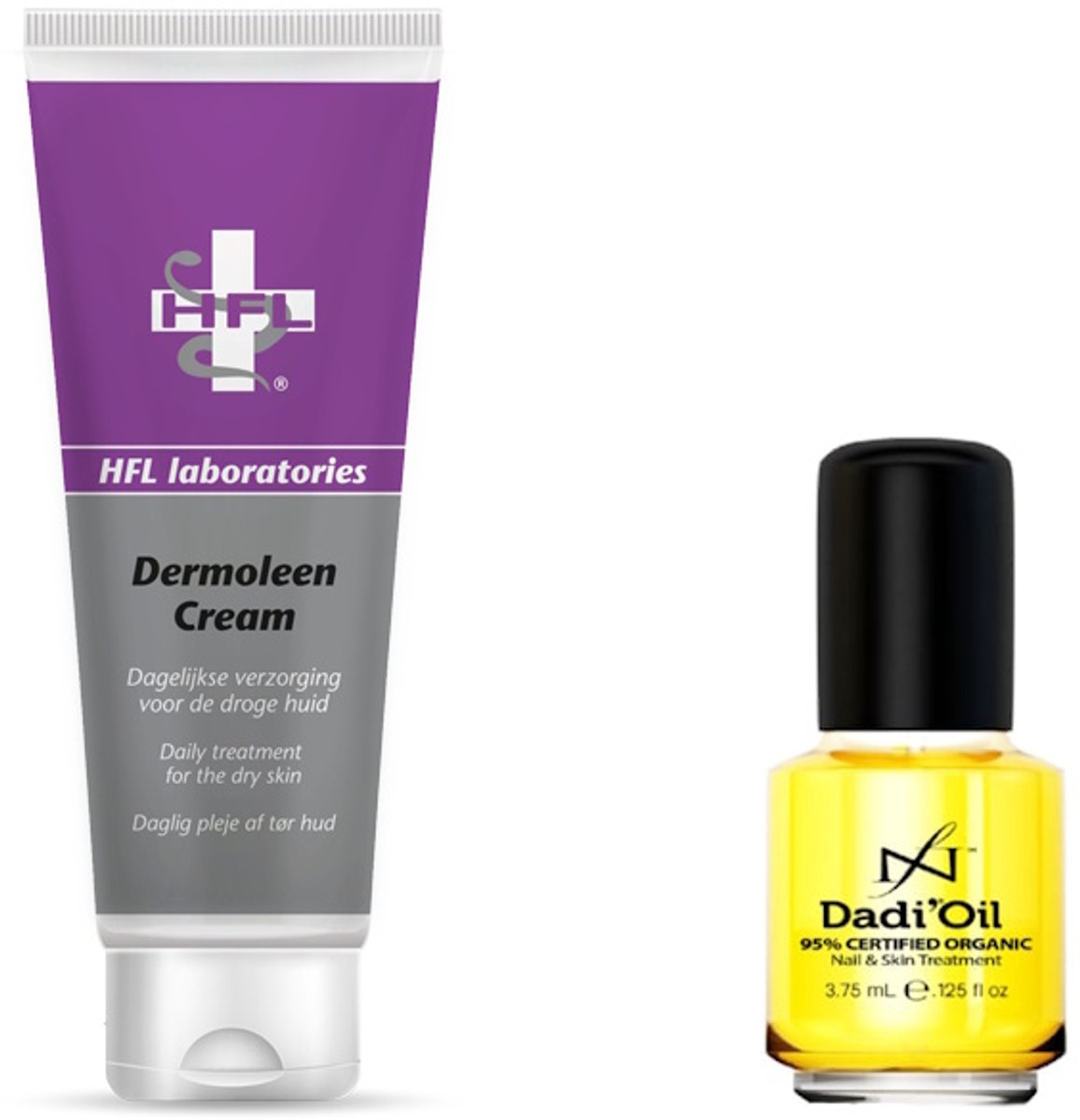 HFL + Famous Names - combi pack - voetverzorging - dermoleen cream 125 ml + dadi oil 3,75 ml