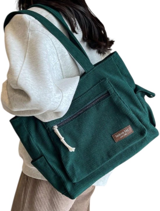 Grand sac à bandoulière en toile S&E avec porte-monnaie – École et usage quotidien – Vert