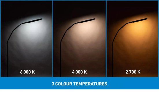 Daylight Electra - Staande vloerlamp - 3 lichtkleuren - Dimbaar - leeslamp - woonkamer - Zwart