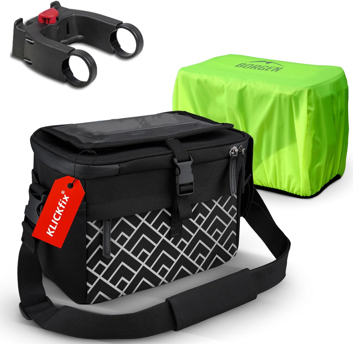 Borgen KLICKfix stuurtas smartphone - Waterafstotende en ruime fiets stuurtas 6 L - Fietstas stuur ebike - Fiets stuurtas mobiele telefoon