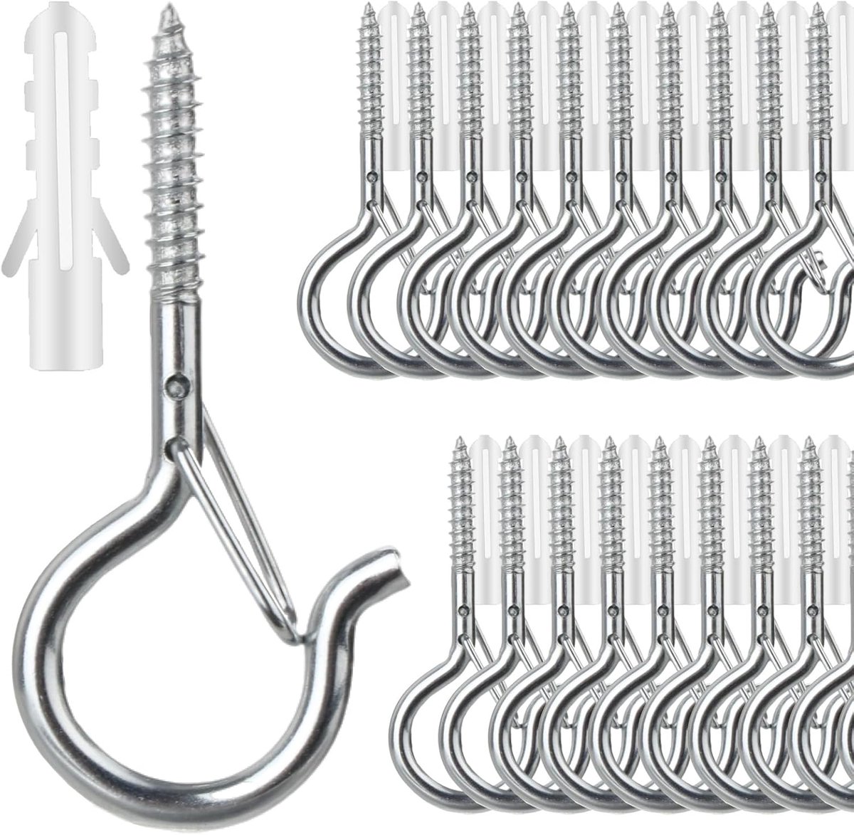 Ophanghaken met Schroefbevestiging - Clip - Veiligheidsgesp - Schroefhaken - Schroef Haak Zwart - Ophanghaakjes - Schroefhaak - Muurhaak - 18 stuks - Zilver