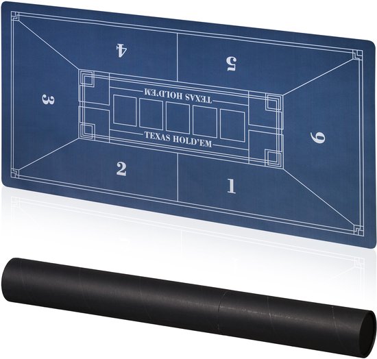 pokerkleed 120 x 60 cm - antislip - 6 spelers - met koker - blauw
