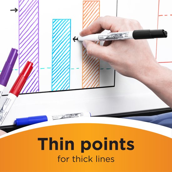 BIC Velleda - Whiteboardmarker - Whiteboard Stiften voor Wisborden - Whiteboard Markers met Dunne Schuine Punt - 8 stuks