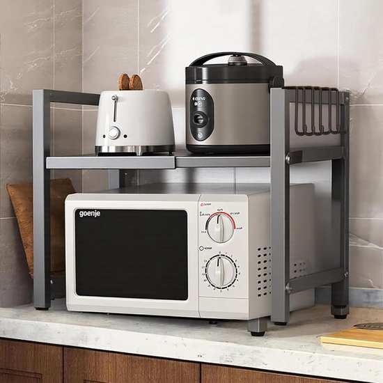 Magnetronrek, keukenrek, keuken wandmontage potten en pannenrek magnetronoven opslaghouder met 6 haken, houten wandplank voor keuken badkamer slaapkamer voorraadkast (Maat: 60 cm