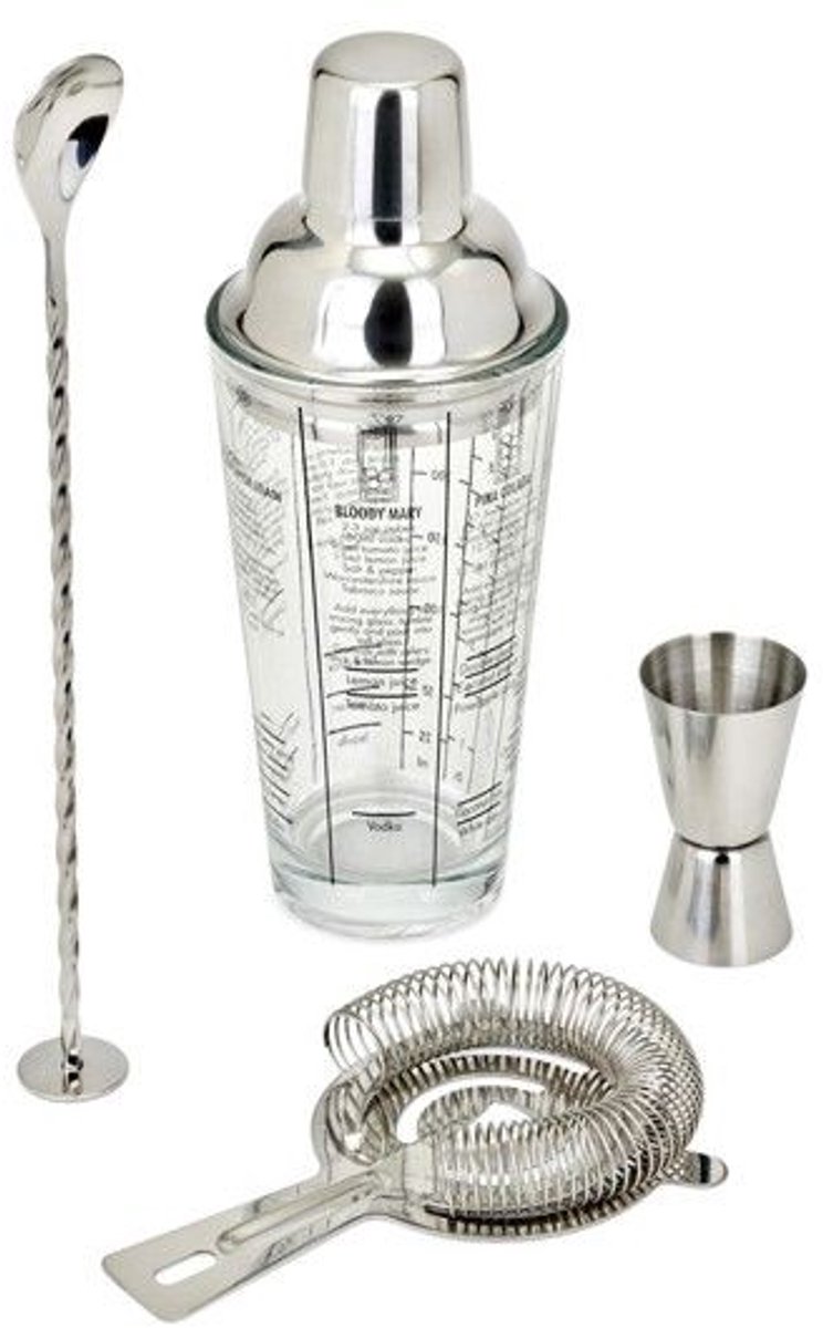 Cocktailset - LIVOO - GS156 - 400 ml - Roestvrij staal - 1 shaker, 1 maatbeker, 1 lepel, 1 zeef - Dubbele schaal