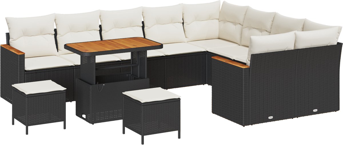 vidaXL - Tuinbank - Set - 12 - pcs - Zwart - poly - rattan