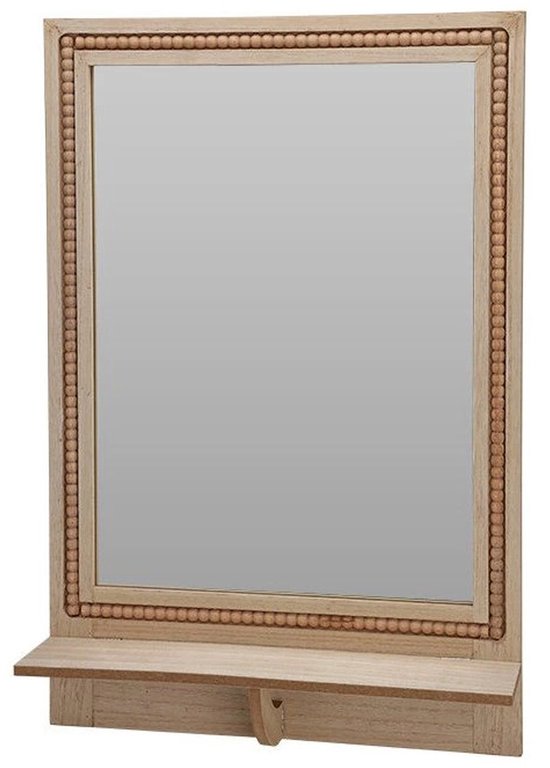 Miroir avec étagère - carré - MDF - marron - bord perlé - 40 x 10 x 60 cm