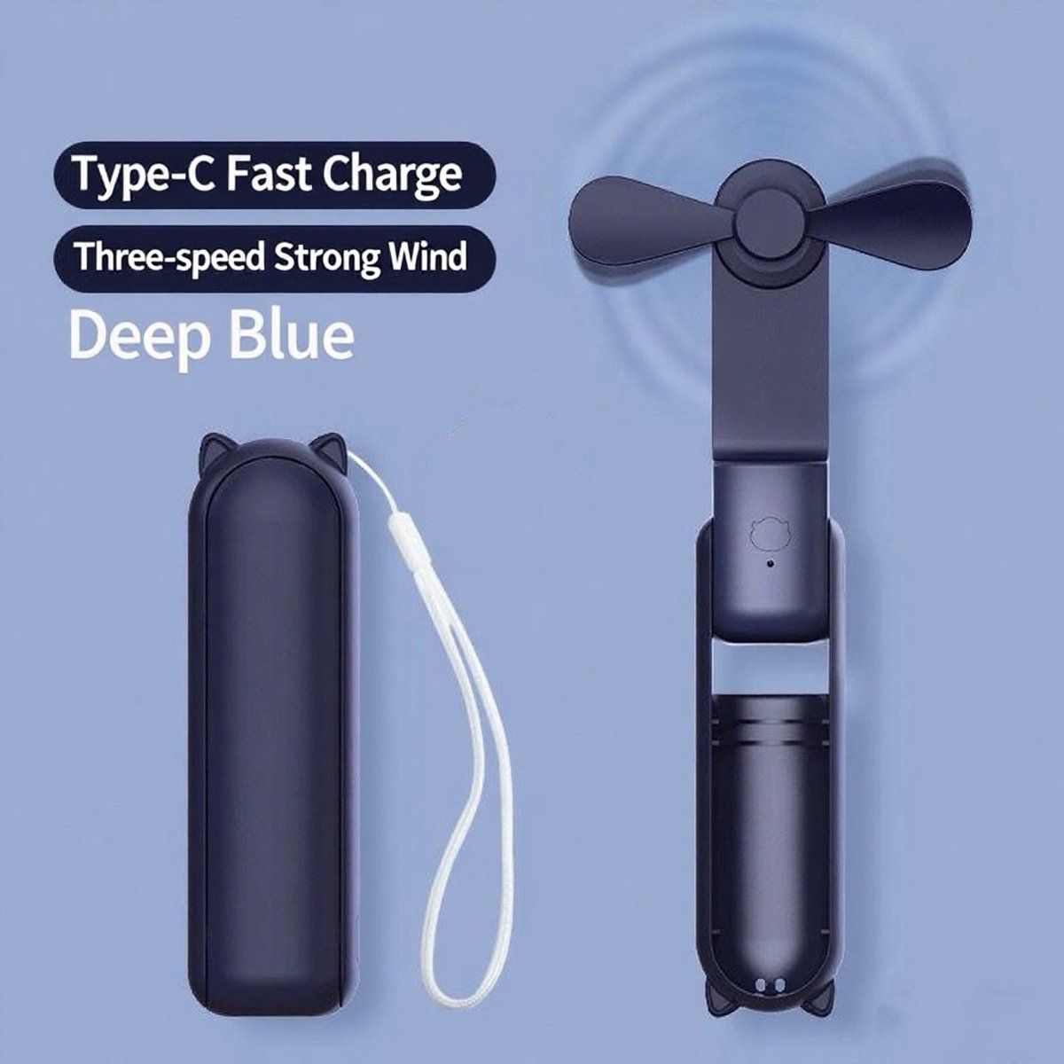 Crrynuo - Draagbare opvouwbare ventilator - USB-ventilator - kunststof bladen - donkerblauw - 1 verpakking
