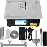 Elektrische tafelzaag -100mm - 96W - Inductiemotor - 5000rpm verstelbaar -DC24V, 10A inbegrepen - 63MM zaagblad-1 7-versnellingsaandrijving -1 hogesnelheidsstaalzaagblad-1 stofzuigslang-1 hoekstoever-1 beveiligingshoes-1 beveiligingshouder-3 sleutels