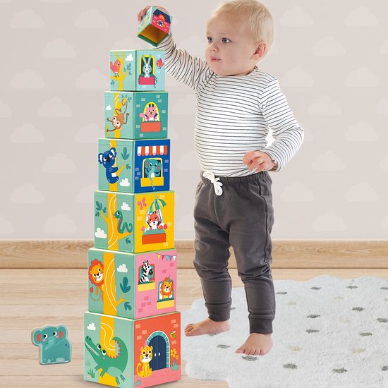 SES Creative – Tiny Talents – Stapelblokken – Sensorisch – Dieren speelgoed – Baby speelgoed – Stimuleert zintuigen – Lichtgewicht - Vanaf 6 maanden — afbeelding 3