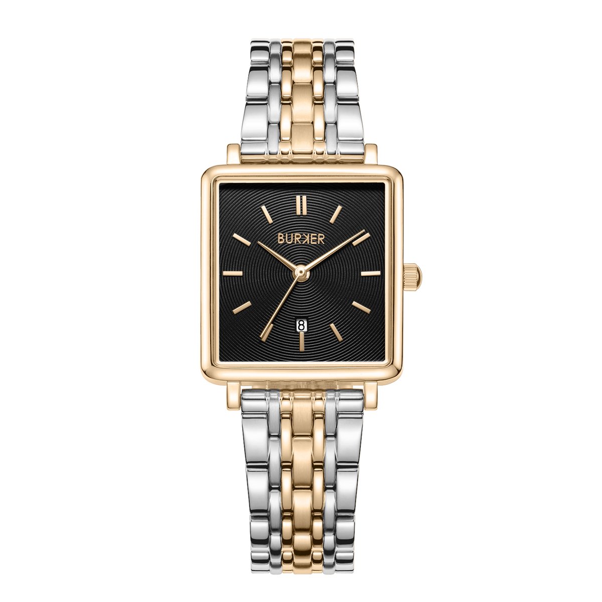BURKER Daisy Horloge Dames - Vierkant - Zwart Goud Zilver - Schakelband - 28mm