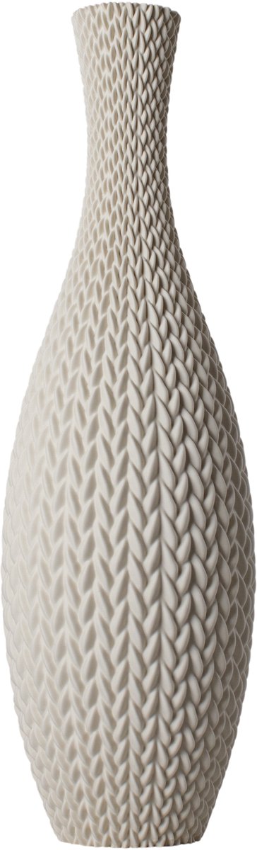 Slimprint Vaas LISA, Creme Wit, D15,8 x H50 cm, Slanke Design Vaas met Vlechtpatroon, Gerecycled Biokunststof van Fruitverpakkingen