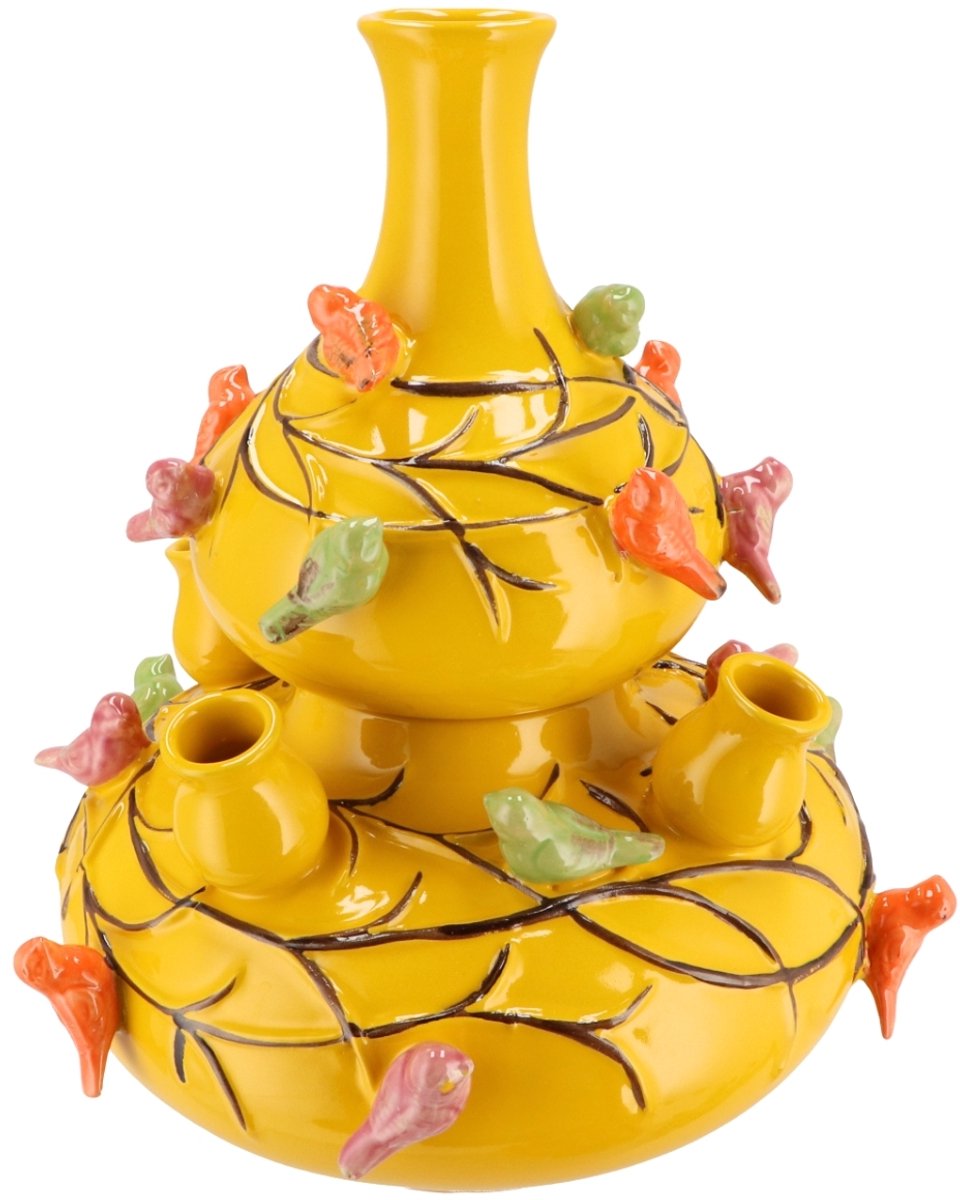 Daan-Kromhout Daan Kromhout Design - vogelvaas - tulpenvaas - vaas - geel - aardewerk - Hoogte 32 cm - Ø 24 cm