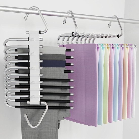 2-pack Broekhangers, 9-tier Ruimtebesparende Garderobehangers Multifunctionele Broekhangers Voor Kleding Broeken Behas Rokken Sjaals En Stropdassen