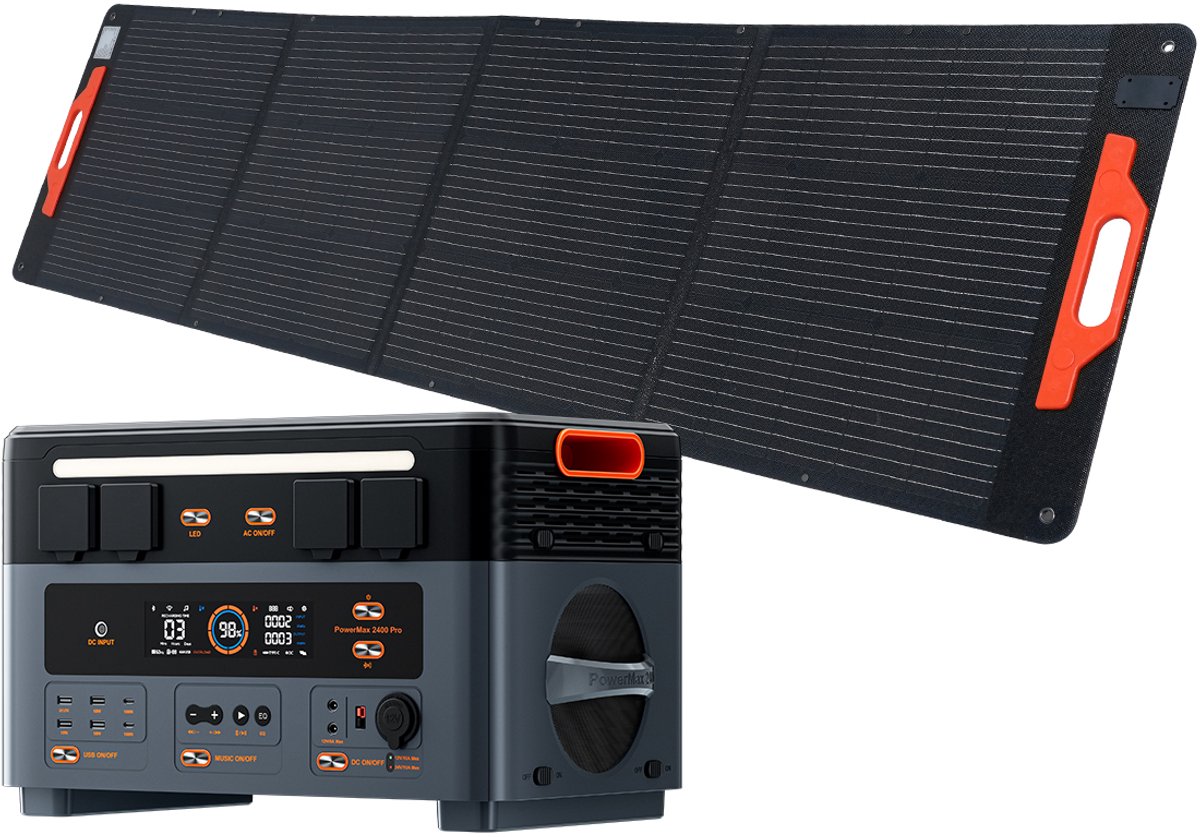 OSCAL PowerMax 2400 Pro Draagbare Zonnetank 2016Wh + PM200 Plus Opvouwbaar Zonnepaneel 200W Draagbaar Energiestation