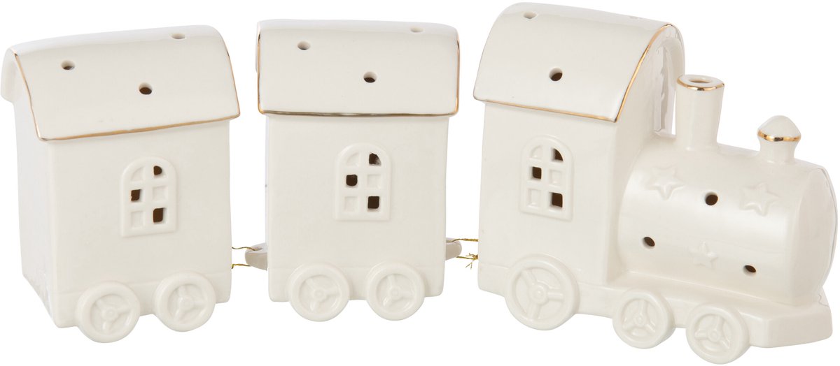 decoratie Trein - keramiek - wit - LED