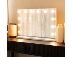 SensaHome Vanity Mirror Pro - Hollywood Make up Spiegel met Verlichting - Spiegel met Lampen - Dimbaar en Verstelbaar met 3 Lichtstanden en 12 Lampen - 60x40cm - Wit