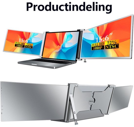Virello® Portable Monitor Pro 2025 - 2x Full‑HD IPS 15,6″ scherm - Voor Laptops van 15.6" t/m 18.1" - Laptopscherm uitbreider - USB-C/USB-A & HDMI - Inclusief Hoes & Kabels - Grijs - 2 jaar garantie