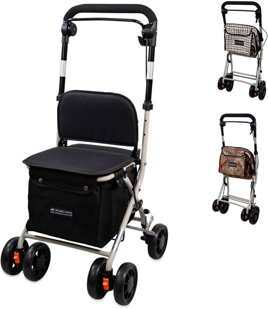 Mobiclinic Coliseo - Boodschappentrolley - Rollator - Met zitje - Shopper rollator - Inklapbare rollator - 19 L - 4 wielen - Gepolsterde zitting - Boodschappen rollator - Met Remsysteem - Zwart