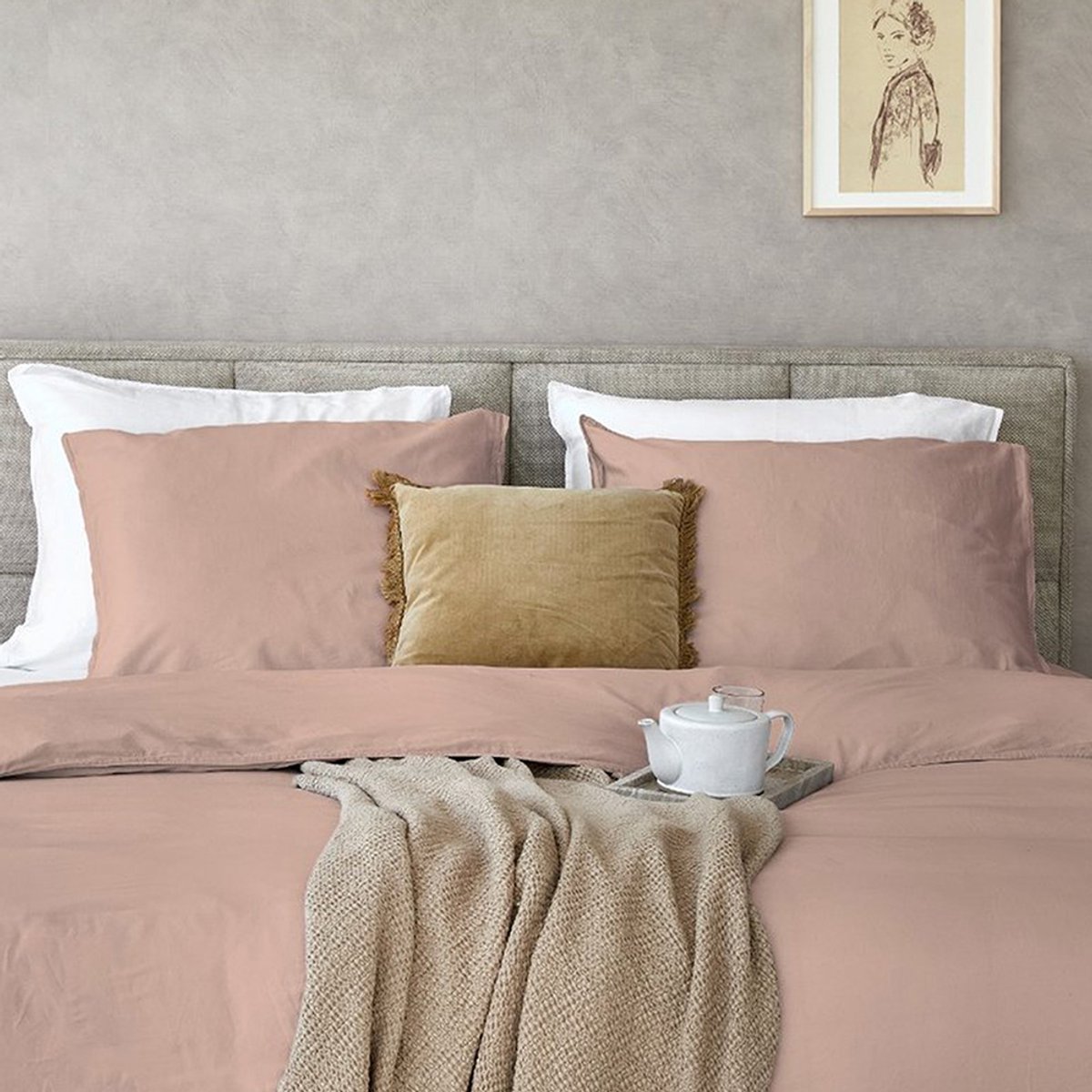 Dreamers Den 2-PACK kussenslopen gewassen Katoensatijn 300 TC Pastel Brique - 2x60x70cm