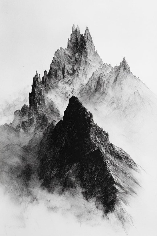 Berg Poster - Natuur Posters - Zwart Wit - Top - Wanddecoratie Woonkamer - 180 gram papier - XS6574DZ - Formaat 30 x 40cm