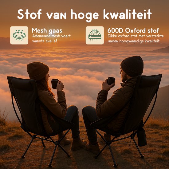 Recalma Campingstoel Zwart - Opvouwbare Vouwstoel met Neksteun - Lichtgewicht Visstoel - Vouwstoel Inklapbaar - Incl. Drankhouder, Draagtas en opbergvak - Comfortabel XL model - Zwart van Recalma — afbeelding 4